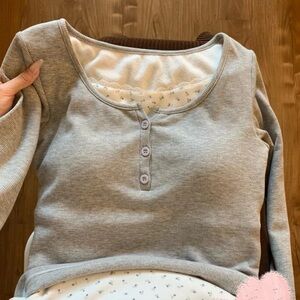 Gray Long Sleeve Henley Top